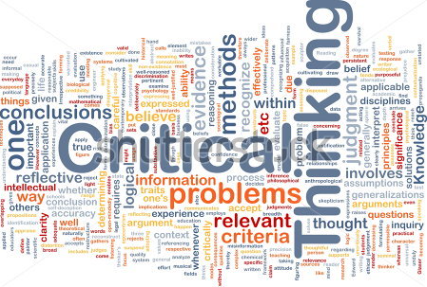 Image of word cloud of terms related to Critical Thinking, such as information, problems, relevant, criteria, conclusions, thoughts, and methods.