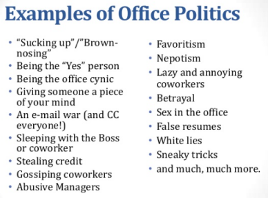 Examples of office politics - included in the audio lecture