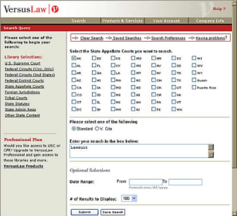 Screen shot of VersusLaw.com, and alternative online legal research site.