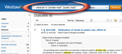 Screen shot of Westlaw Search Bar