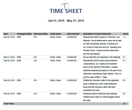 Screen Shot of Time Sheet