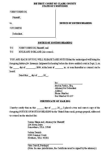 Notice of Motion Hearing